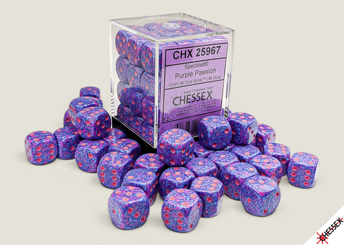 Speckled Dice: 12MM D6 Purple Passion With Pink Dice Block (36 Dice)