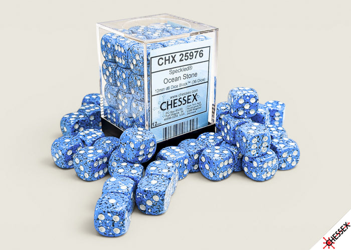 Speckled Dice: 12mm D6 Ocean Stone With White Dice Block (36 Dice)