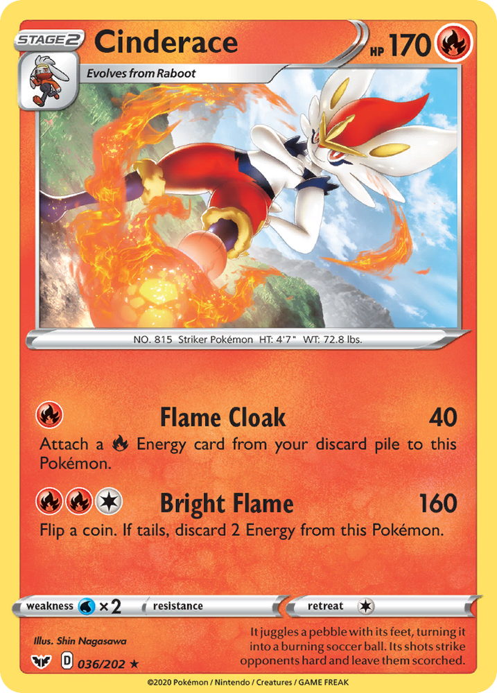 what pokemon set has 202 cards Cinderace (036/202) [Sword & Shield: Base Set]