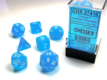 Frosted Caribbean Blue/White Polyhedral 7-Die Set