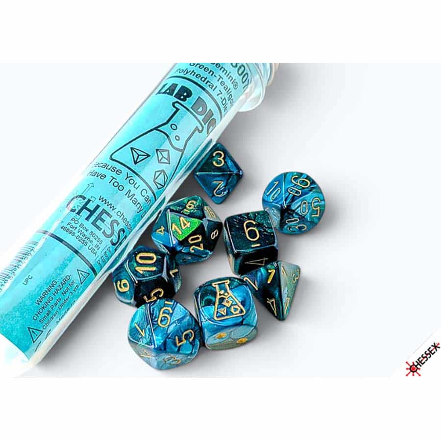 7CT Lab Dice: Gemini Green-Teal with Gold