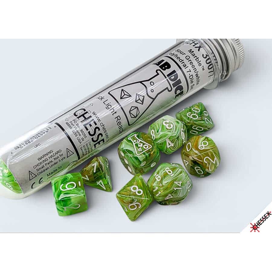 7CT Lab Dice: Marble Sour Green with White