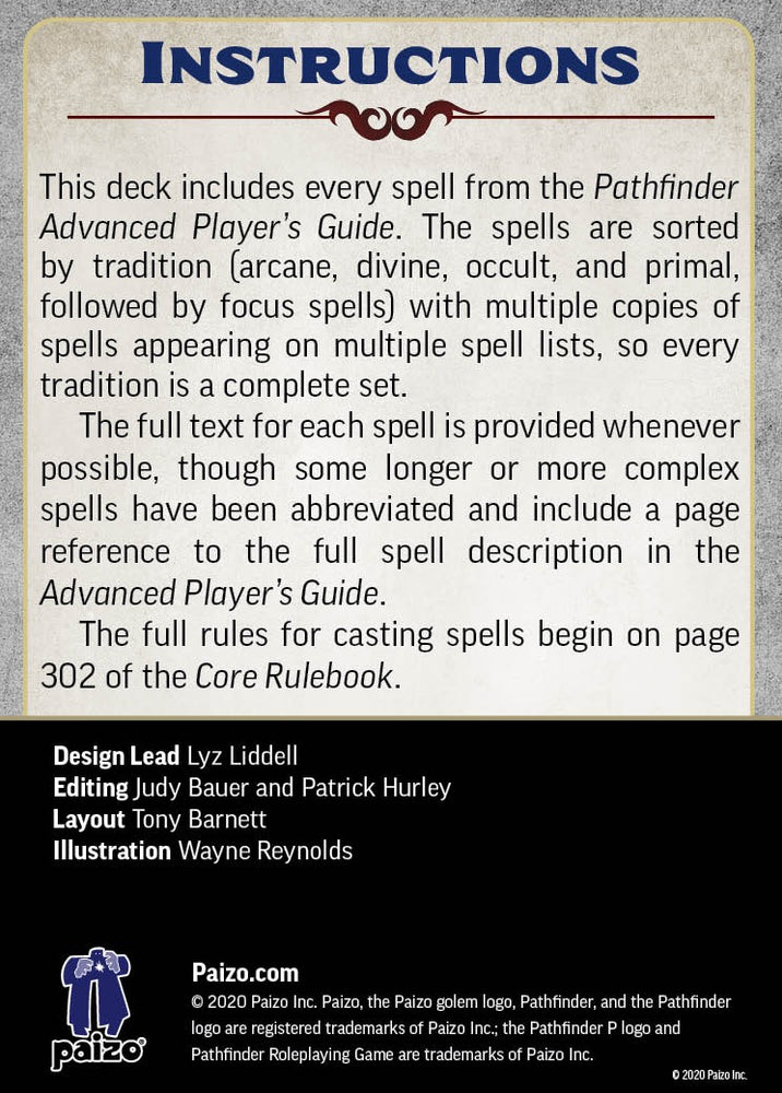 Pathfinder RPG (2E): Spell Cards - Advanced Player's Guide