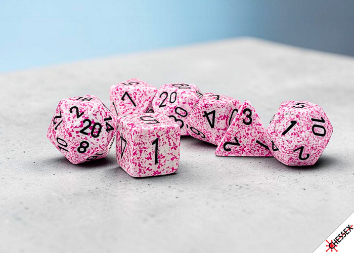 Speckled Dice: Polyhedral Pink With Black 7-Die Set