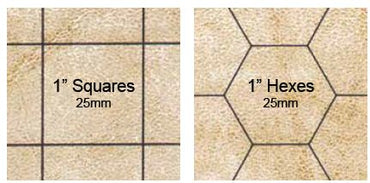 Battlemat Reversible: 1 inch squares and hexes, 23 1/2 X 26 inches