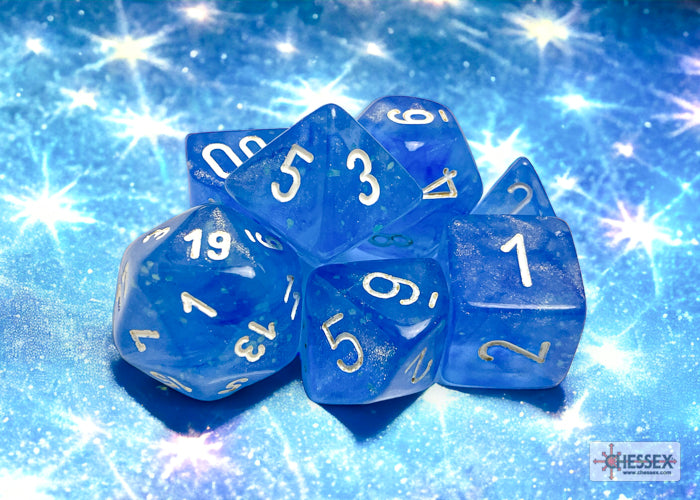 Borealis Sky Blue/White Luminary Polyhedral 7-Dice Set (CHX 27586)