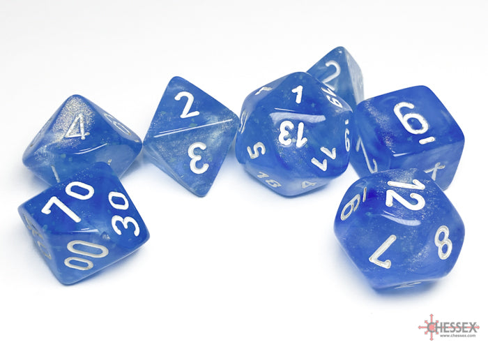 Borealis Sky Blue/White Luminary Polyhedral 7-Dice Set (CHX 27586)