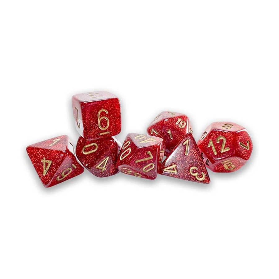 7ct Mega-Hedral Dice Set: Glitter Ruby with Gold