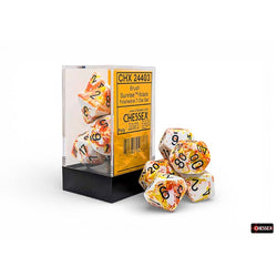 BRUSHED DICE: POLYHEDRAL SUNRISE WITH BLACK 7-DIE SET