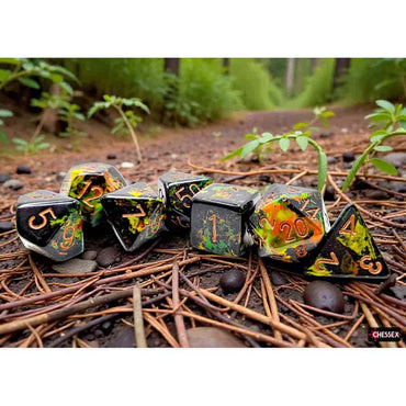 BRUSHED DICE: POLYHEDRAL DEEP FOREST WITH BRONZE 7-DIE SET