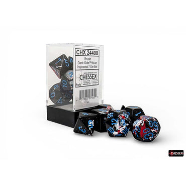 BRUSHED DICE: POLYHEDRAL DARK SIDE WITH BLUE 7-DIE SET