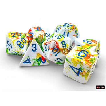 BRUSHED DICE: POLYHEDRAL BREEZY WITH BLUE 7-DIE SET