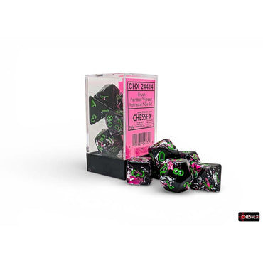 BRUSHED DICE: POLYHEDRAL PAINTBALL WITH GREEN 7-DIE SET