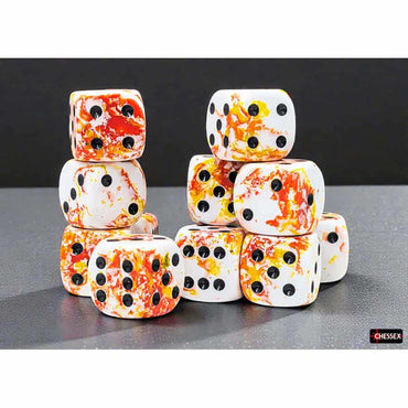 BRUSHED DICE: 16MM D6 SUNRISE WITH BLACK DICE BLOCK (12 DICE)