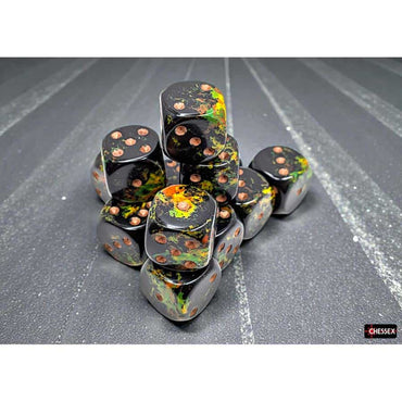 BRUSHED DICE: 16MM D6 DEEP FOREST WITH BRONZE DICE BLOCK (12 DICE)
