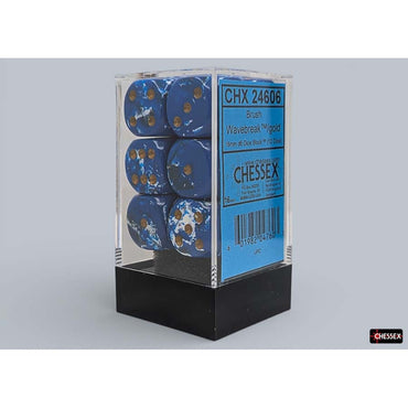 BRUSHED DICE: 16MM D6 WAVEBREAK WITH GOLD DICE BLOCK (12 DICE)