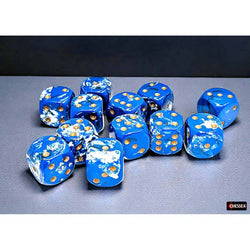 BRUSHED DICE: 16MM D6 WAVEBREAK WITH GOLD DICE BLOCK (12 DICE)
