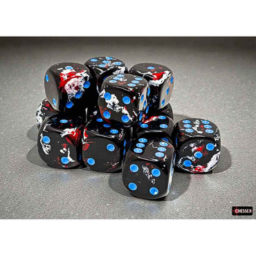 BRUSHED DICE: 16MM D6 DARK SIDE WITH BLUE DICE BLOCK (12 DICE)
