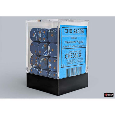 BRUSHED DICE: 12MM D6 WAVEBREAK WITH GOLD DICE BLOCK (36 DICE)