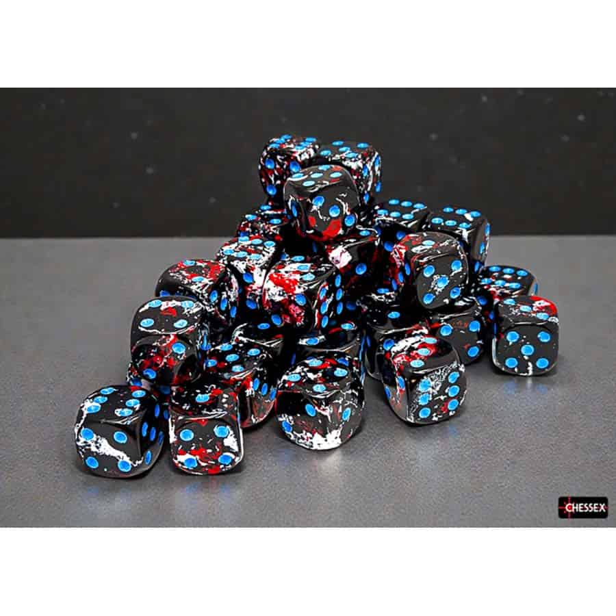 BRUSHED DICE: 12MM D6 DARK SIDE WITH BLUE DICE BLOCK (36 DICE)