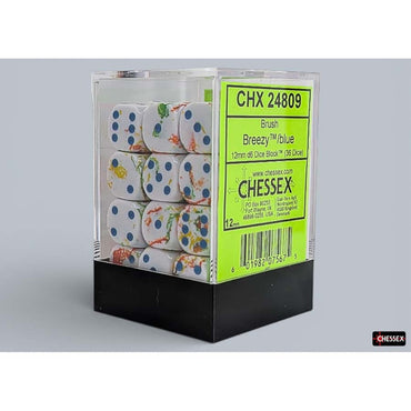 BRUSHED DICE: 12MM D6 BREEZY WITH BLUE DICE BLOCK (36 DICE)