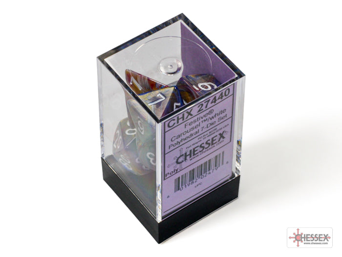 Festive Carousel/White Polyhedral 7-Dice Set (CHX 27440)