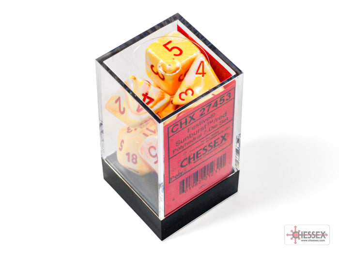 Festive Sunburst/Red Polyhedral 7-Dice Set (CHX 27453)