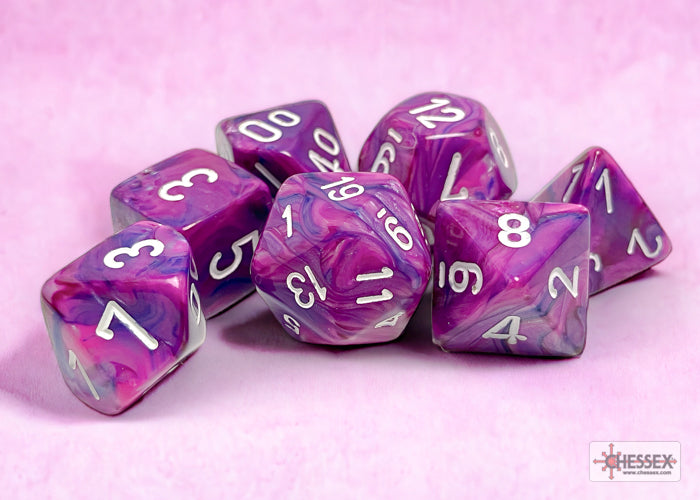 7ct Festive Poly Dice Set: Violet/White