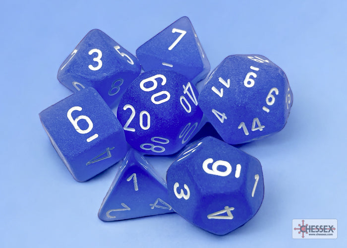 7ct Frosted Poly Dice Set: Blue/White (CHX 27406)
