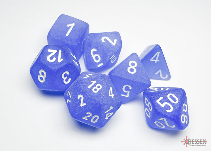 7ct Frosted Poly Dice Set: Blue/White (CHX 27406)