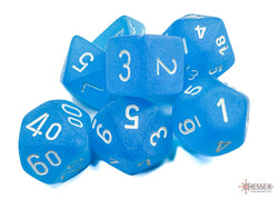 Frosted Caribbean Blue/White Polyhedral 7-Dice Set