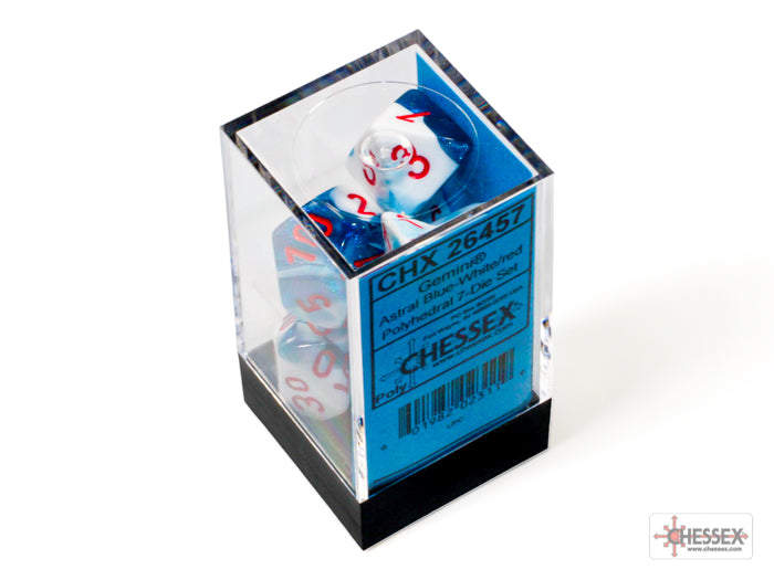 Gemini Astral Blue-White/Red Polyhedral 7-Dice Set