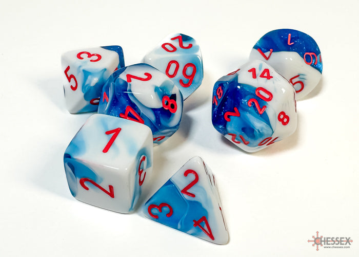 Gemini Astral Blue-White/Red Polyhedral 7-Dice Set