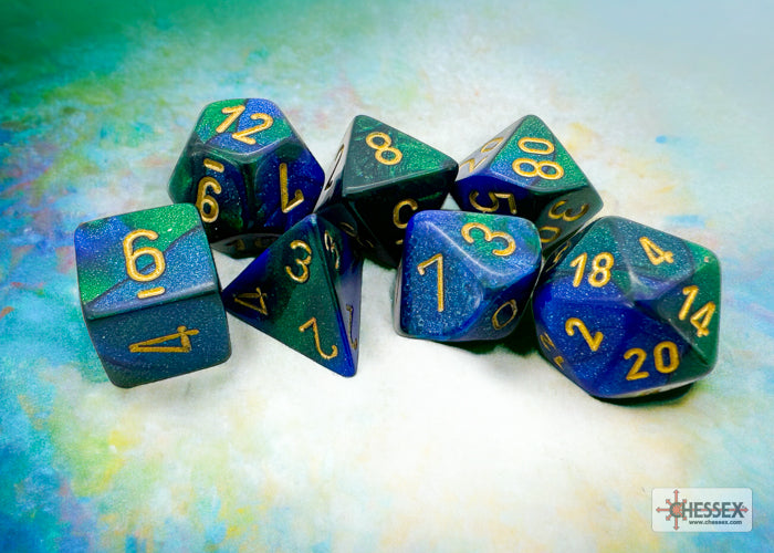 Gemini Blue-Green/Gold Polyhedral 7-Dice Set (CHX 26436)