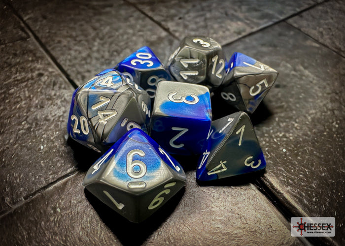 Gemini Blue-Steel/White Polyhedral 7-Dice Set (CHX 26423)