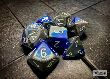 Gemini Blue-Steel/White Polyhedral 7-Dice Set (CHX 26423)