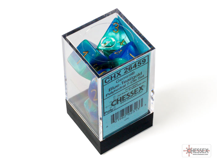 Gemini Blue-Teal/Gold Polyhedral 7-Dice Set