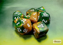 Gemini Gold-Green/White Polyhedral 7-Dice Set