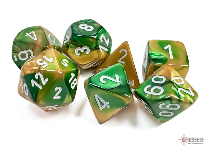 Gemini Gold-Green/White Polyhedral 7-Dice Set