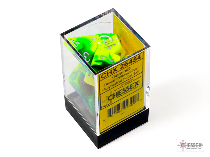 Gemini Green-Yellow/Silver Polyhedral 7-Dice Set