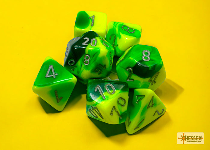 Gemini Green-Yellow/Silver Polyhedral 7-Dice Set