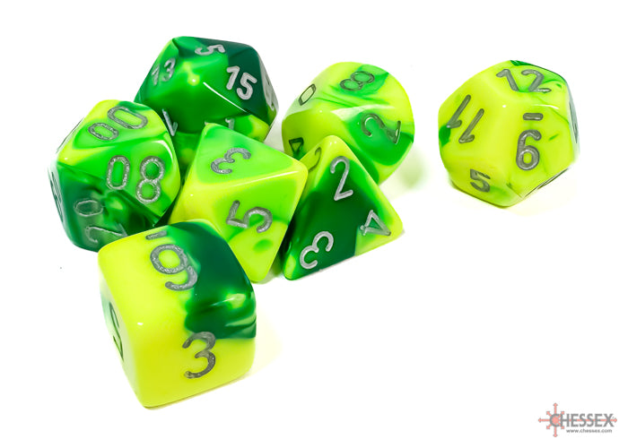 Gemini Green-Yellow/Silver Polyhedral 7-Dice Set