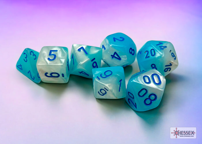 Gemini Pearl Turquoise-White/Blue Luminary Polyhedral 7-Dice Set (CHX 26465)