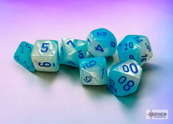 Gemini Pearl Turquoise-White/Blue Luminary Polyhedral 7-Dice Set (CHX 26465)