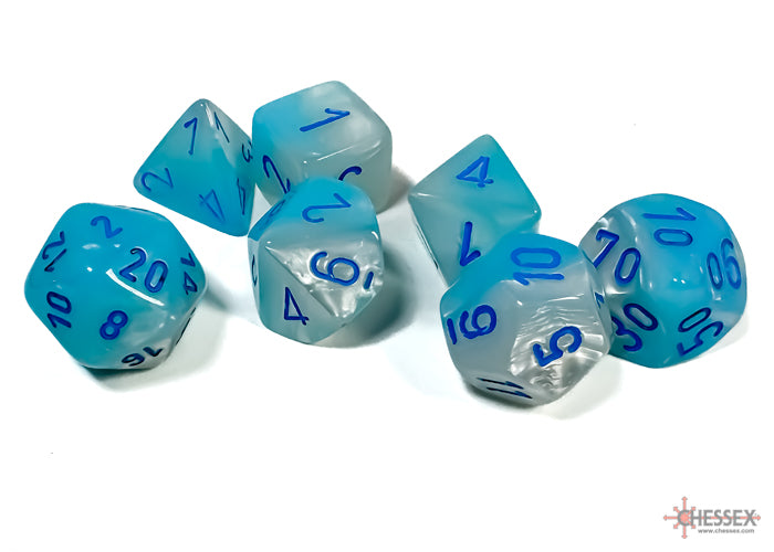 Gemini Pearl Turquoise-White/Blue Luminary Polyhedral 7-Dice Set (CHX 26465)