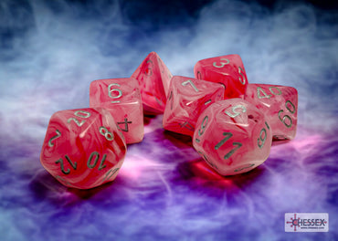 Ghostly Glow Pink/Silver Polyhedral 7-Dice Set (CHX 27524)