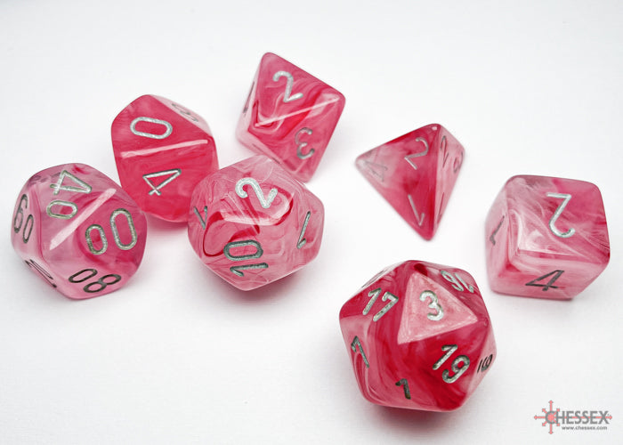 Ghostly Glow Pink/Silver Polyhedral 7-Dice Set (CHX 27524)