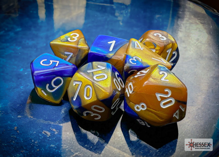 Gemini Blue-Gold/White Polyhedral 7-Dice Set
