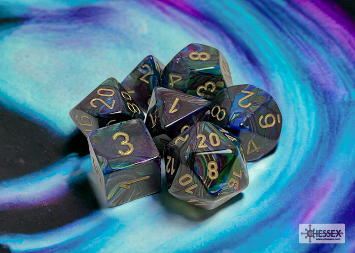 Lustrous Shadow/Gold Polyhedral 7-Dice Set (CHX 27499)