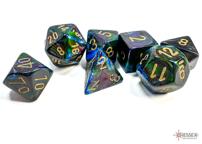 Lustrous Shadow/Gold Polyhedral 7-Dice Set (CHX 27499)